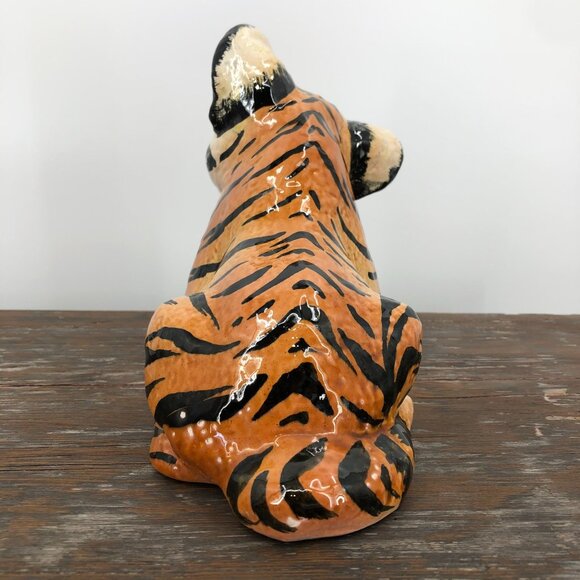Mid century Italian glazed Hand Painted Tiger Cub Figurine Ceramic Vintage 8" - Picture 3 of 10